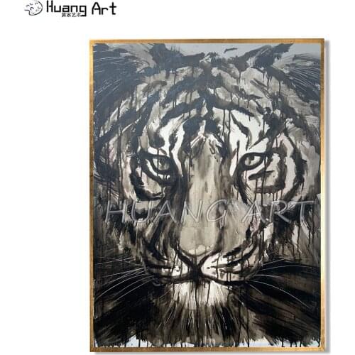 New Arrival Original Artwork Tiger Oil Painting for Room Decor Hand-painted Animal Wall Painting Black and White Tiger Painting