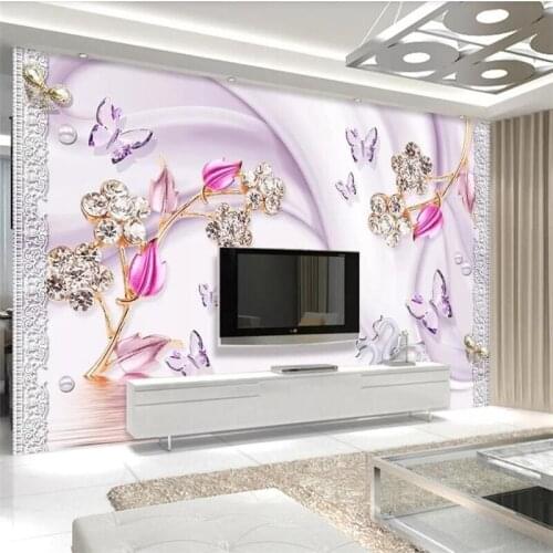 Beibehang Custom wallpaper 3d diamond flower swan lake jewelry papier peint TV background wall 5d decorative mural 8d wallpaper