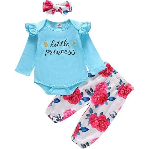 0-18M Autumn Newborn Infant Baby Girls Long Sleeve Bodysuit+Floral Pants+Headband 3Pcs Clothes Outfits Set