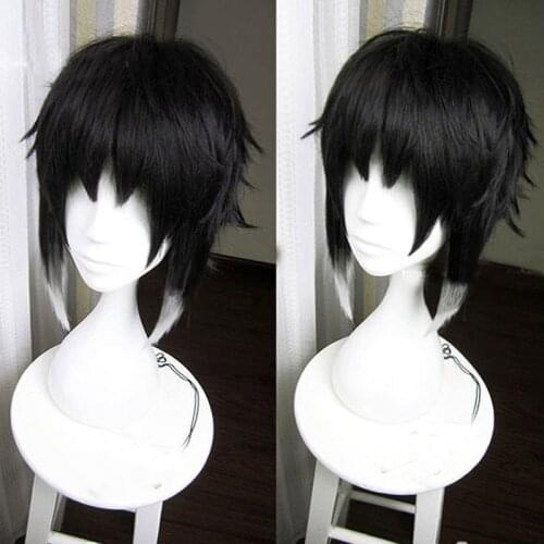 Bungo Stray Dogs Ryuunosuke Ryunosuke Akutagawa Wigs Black White Heat Resistant Syntehtic Hair Cosplay Wig + Wig Cap
