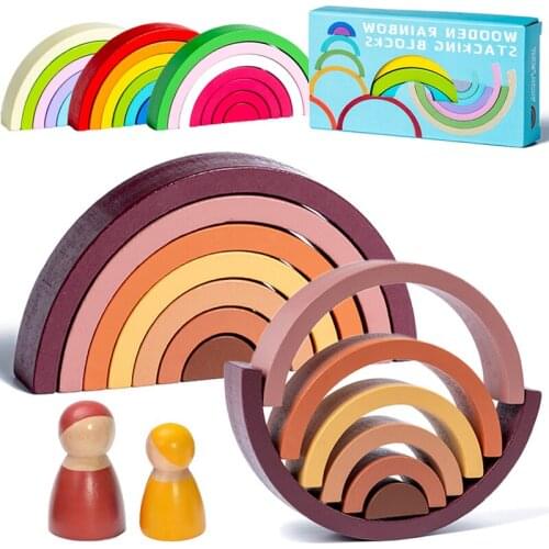 Rainbow Stacker Creative Baby Wooden Toys Building Blocks Balance Stacking Games 3D Puzzle Montessori Educational Toys For Child