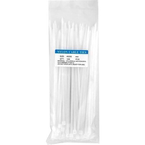 Self-locking Nylon Ties Good Bearing 4*200 Backstop Design Thickening Buckle Non-slip Design No Burrs 100 Straps/package