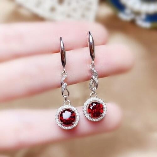 Natural real red garnet drop earring Per jewelry 1ct*2pcs gemstone 925 sterling silver Fine jewelry Women earrings Q214219