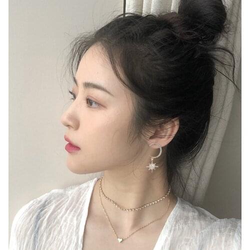 Star Moon asymmetric Earrings European and American simple long Tassel Earrings