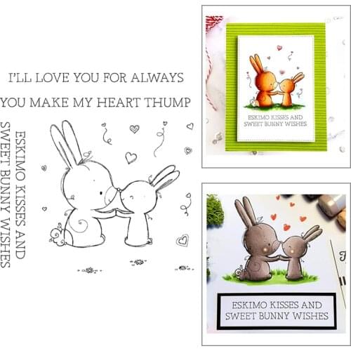 2021 New Valentine Cute Animal Bunny Clear Stamps Metal Cutting Dies For DIY Craft Making Kisses Word Greeting Card Scrapbooking