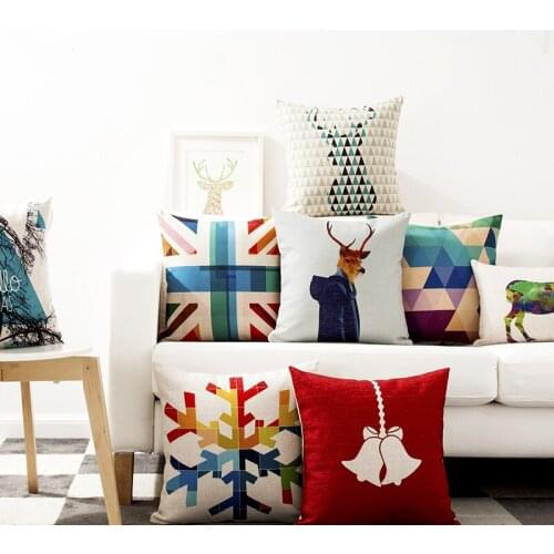 Nordic Christmas Geometry Snowflake Deer Pillow Cover Home Decorative Pillows Linen Pillow Case Office Sofa Cushion Cover