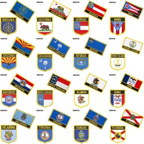 U.S.A Indiana California Georgia Arizona National Flag Embroidered Iron on Patches for Clothing Metal badges DIY Saw on Patches