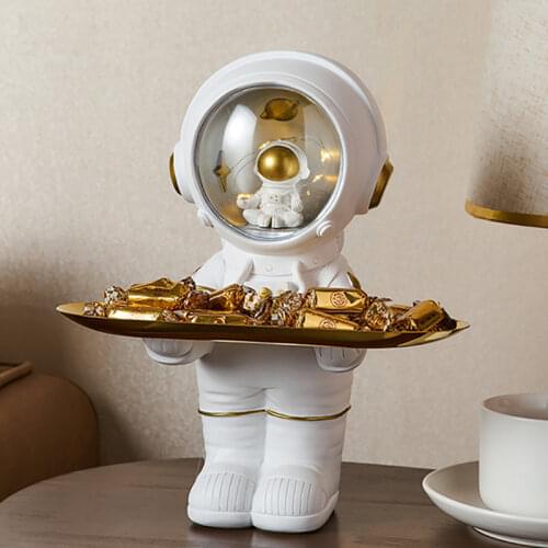 One Piece Resin Astronaut Statues Figurine White Tray Sculpture Desk Storage Statue Decorative Coin Bank Home Room Decoration