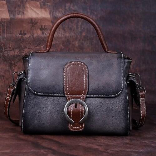Genuine Leather Tote Bag Women Shoulder Crossbody Handbag Retro Brush Color Luxury Real Cowhide Messenger Bags Female Briefcase