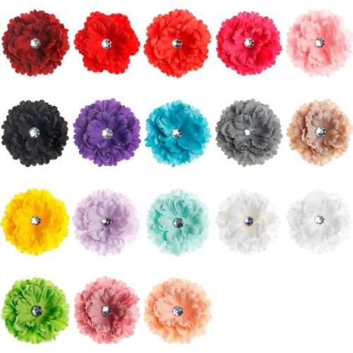 Yundfly 5pcs/lot 4.8" Peony Fabric Flowers with Acrylic Button for Diy Headband Clips Kids Girls Headwear Hair Accessories