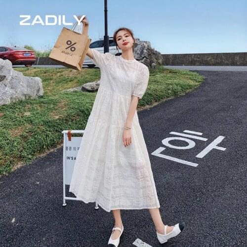 ZADILY Casual Loose Women Chiffon Dress Short Sleeve Hollow Out Ladies Maxi Beach Dresses 2021 Summer Pluse Size Holiday Robe