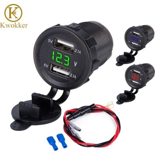 12V-24V Dual USB Motorcycle Cigarette Lighter Car Cigarette Lighter Charger Socket Charger + LED Digital Voltmeter Meter Monitor