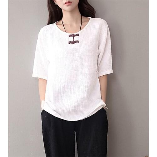 2020 Summer New Style Women Button Patchwork Tops cotton short sleeve shirts comfortable Soft Vintage Blouse Plus size S-6XL