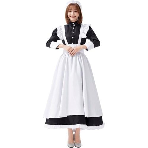 Womens Castle Maid Costume Old Castle Long Dress Cafe Attendant Clothing Plus Size