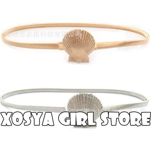 Womens Elastic metal waist belts women silver gold chain belts female Shell buckle belts for ladies dresses RT206