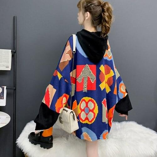 Women Sweater New Fashion Patchwork Winter High Street Full Long Loose Clothes Women Plush Keep Warm Winter Clothes Women