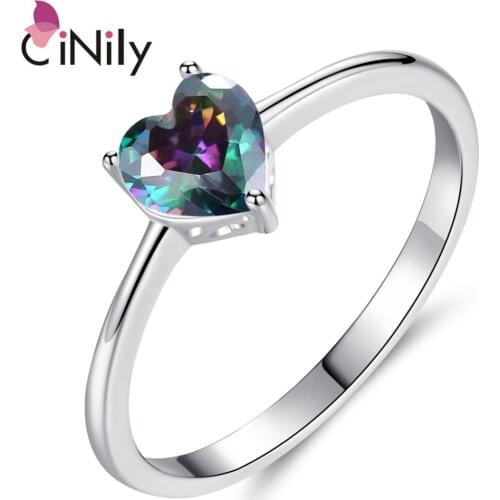 CiNily Created Mystic Stone 6x6mm Silver Plated Wholesale HOT Heart for Women Jewelry LOVE Gift Ring Size 6-9 NJ11136
