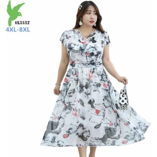 2019 Plus size 4XL-8XL summer Chiffon Dress women Short sleeve print Beach dresses female Fashion Slim maxi dresses vestidos 304