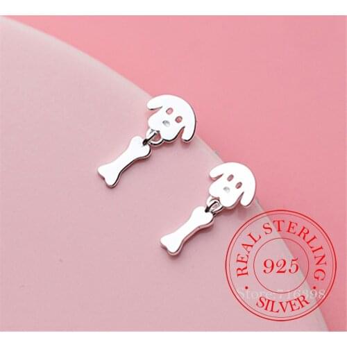 100% 925 Sterling Silver Cut Dog Stud Earrings for Women School Girls Party Gift Jewelry female Ear pendientes eh064
