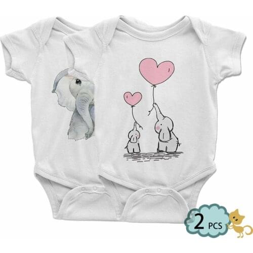 2pcs Infants Twin Brothers Sisters Baby Rompers Cute Baby Girl Clothes Lovely Little Elephant Bodysuit for Newborns Ropa Bebe
