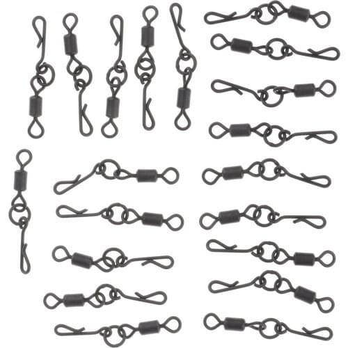 20pcs Matte Black Fishing Rolling Swivels with Quick Change Snap Carp Rigs Swivels Connector Q-Shaped Snap