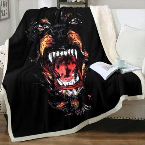 3D Print Rottweiler Plush Throw Blanket Sherpa Fleece Bedspread Blanket Vintage Bedding Square Picnic Wool Soft Blanket