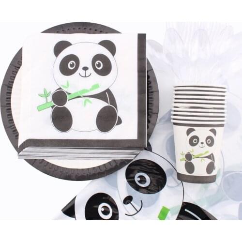 57Pc/Set Panda Theme Disposable Tableware Birthday Decoration Baby Shower Plate Fork Spoon Cups Napkin Tablecloth Party Supplies