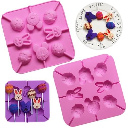 8-hole Easter Egg Rabbit Silicone Lollipop Mold Gummy Chocolate Cake Decoration Baking Tools