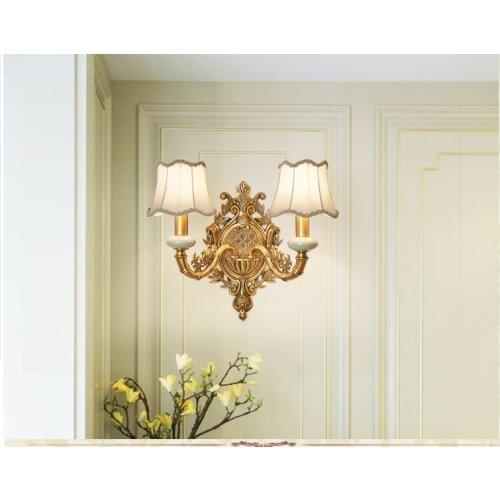 Free Shipping European Brass Wall Lamp Bronze Color Wall Sconce for Hotel With Fabric Shade Modern Copper Wall lamp Lustre