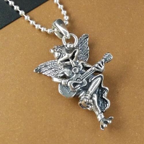 BOCAI 2021 Real S925 Silver Jewelry Rock Punk Trend Frog Angel Guitar Singing Personality Man Pendant