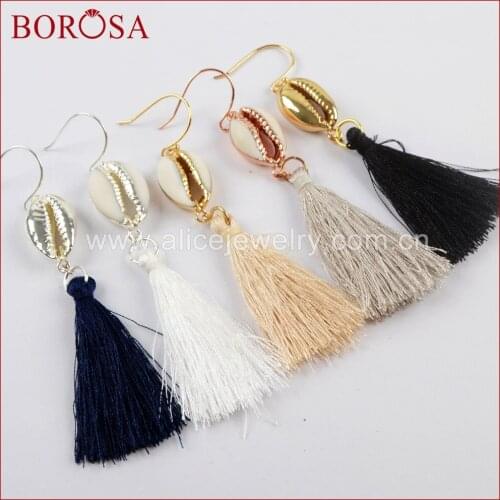 BOROSA Design 5Pairs Fashion Natural Cowrie Shell Tassel Earrings Jewelry Plating Color Natural Shell Drop Earrings G1620