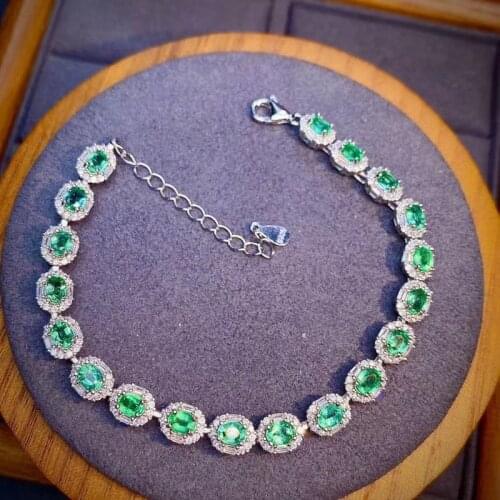 Natural Emerald Bracelet 925 Silver Luxury Atmosphere Birthday & Wedding Gift 3*4mm 19PCS