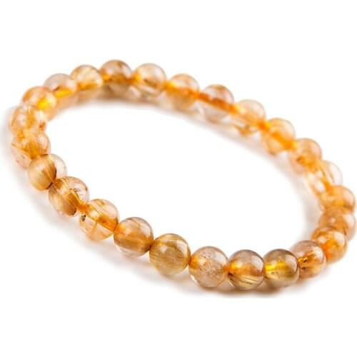 8mm Brazil Natural Genuine Titanium Golden Rutilated Quartz Bracelet For Women Stretch Charm Round Crystal Bead Bracelet