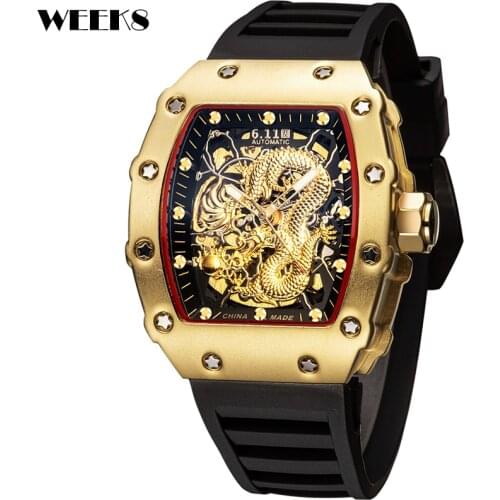 Luxury Automatic Mechanical Watch Famous Top Brand Men Hip Hop Mens Dragon Watches Male Tonneau Clock Hombre Relogio Masculino
