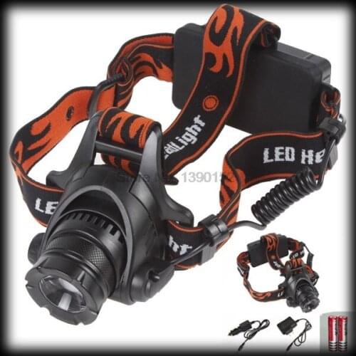 By dhl or ems 50pcs 2000LM Powerful U2 LED Headlamp Led Linterna Headlight 2x18650 Battery Direct Charger