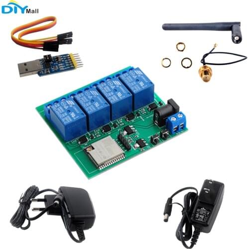 ESP32S 4 Channel Wifi Bluetooth Relay Module With esp32-wroom-32u 2.4G WiFi Antenna US EU Plug Power Adapter