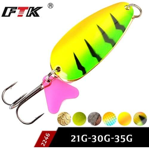 FTK new 1PC 21g 30g 35g Spoon Fishing Lure With Hook Hard Fishing Spoon Lure Metal Jigging Lure Baits carp