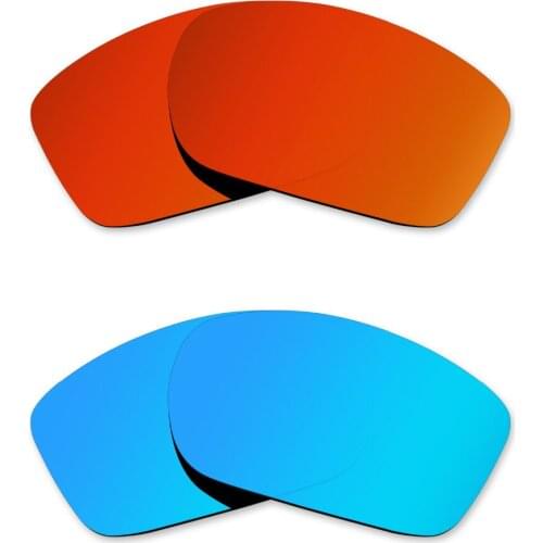 Glintbay 2 Pairs Polarized Sunglasses Replacement Lenses for Oakley Valve New 2014 Fire Red and Ice Blue
