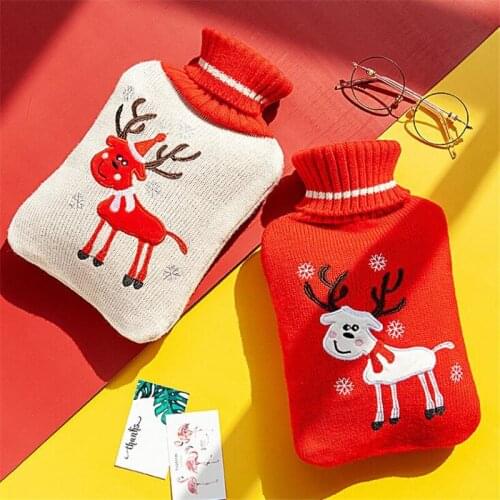 2L Fashion Hot Water Bag Water Injection Warm Palace Cute Elk Knitted Hand Warmer Heating Pad Rubber Students Explosion-Proof