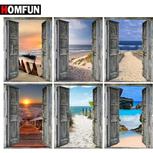 HOMFUN Full Diamond "Beach door scenery" DIY 5D Diamond Painting Cross Stitch Home Decor Picture Of Rhinestone Handmade