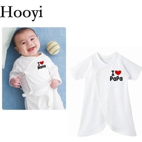 Hooyi White Newborn Clothes Kimono Summer Short Sleeve Baby Romper Soft 100% Cotton I Love MaMa PaPa 0-1Y Bebe Roupas Jumpsuit