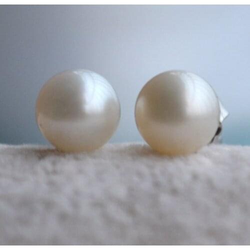 Perfect 100% Genuine Freshwater White Round Pearl Earring Fashion Jewelry S925 Silvers Stud Earrings For Women,New Free Shipping