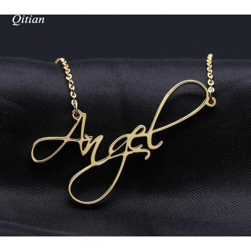 Customized Name Necklace Personalized Nameplate Name Necklaces&Pendants Cursive Handwriting Stainless Steel Chain For Women Gift