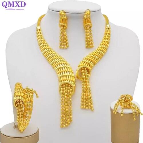Jewelry Sets For Women Long Necklace Afican Wedding Bridal Accessory Bracelet Ring Pendant Jewelry Set
