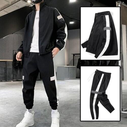 New Men Casual Sets Harajuku Autumn Mens Jogging Tracksuit Hip Hop Streetwear Solid Jacket+Pants 2 Piece Set Sports Suit Outfit