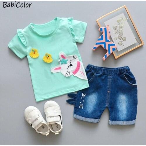 Summer Girls Baby Clothing Set Kids Casual cotton cartoon Print T-Shirt Tops+Shorts Girls Suits Children Costume Set