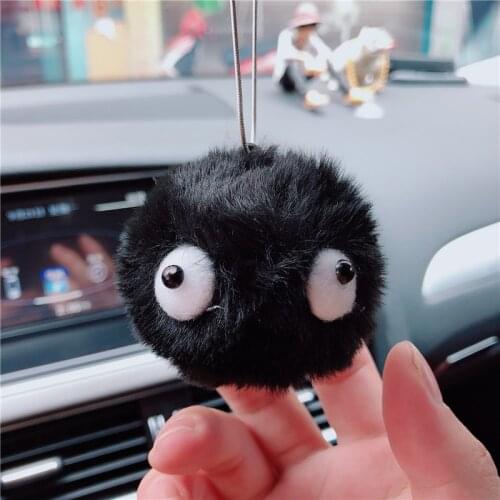 Cute Fur Ball Car Pendant Spirited Away Dust Elf Plush Pendant Auto Rearview Mirror Pendant Car Interior Decoration Accessories