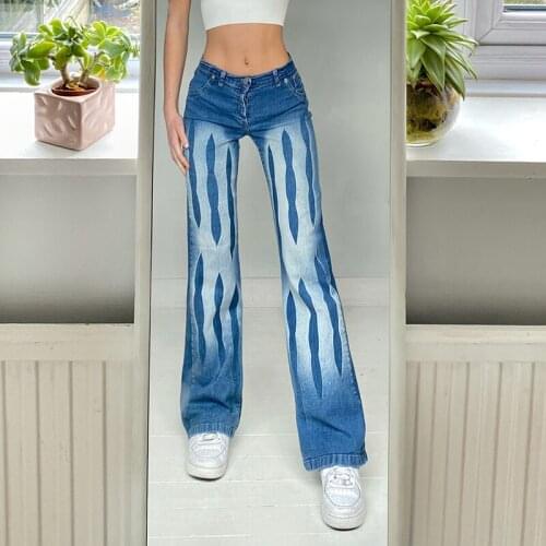 Fashion Vintage Gradient Low Waist Jeans Streetwear Straight y2k Pants Boot Cut Denim Trousers Aesthetic Female Pants