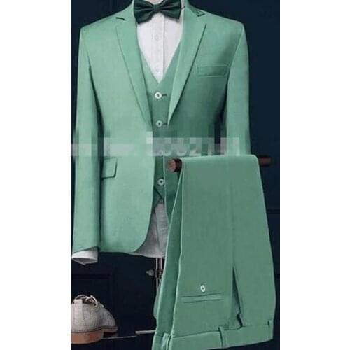 2018 Latest Coat Pant Designs Mint Green Men Suit Slim Fit 3 Piece Stylish Tuxedo Custom Groom Suits Prom Blazer Terno Masculino