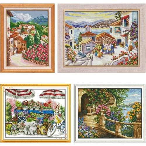 Beach House Joy Sunday Cross-Stitch Kits Embroidery Needlework Set Stamped Printed 11CT 14CT Counted Crafts Home Decoration Gift